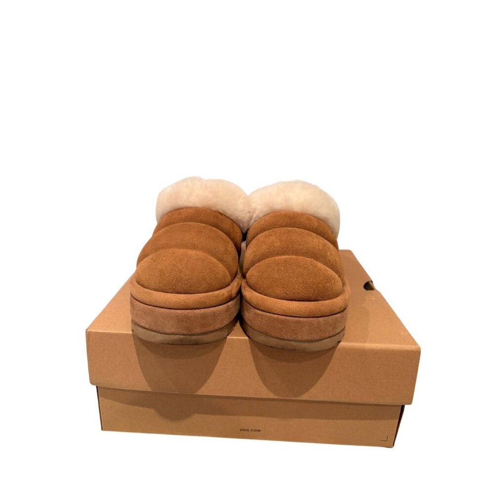UGG Chestnut Brown Shearling Platform Clog Mules - Picture 3 of 7
